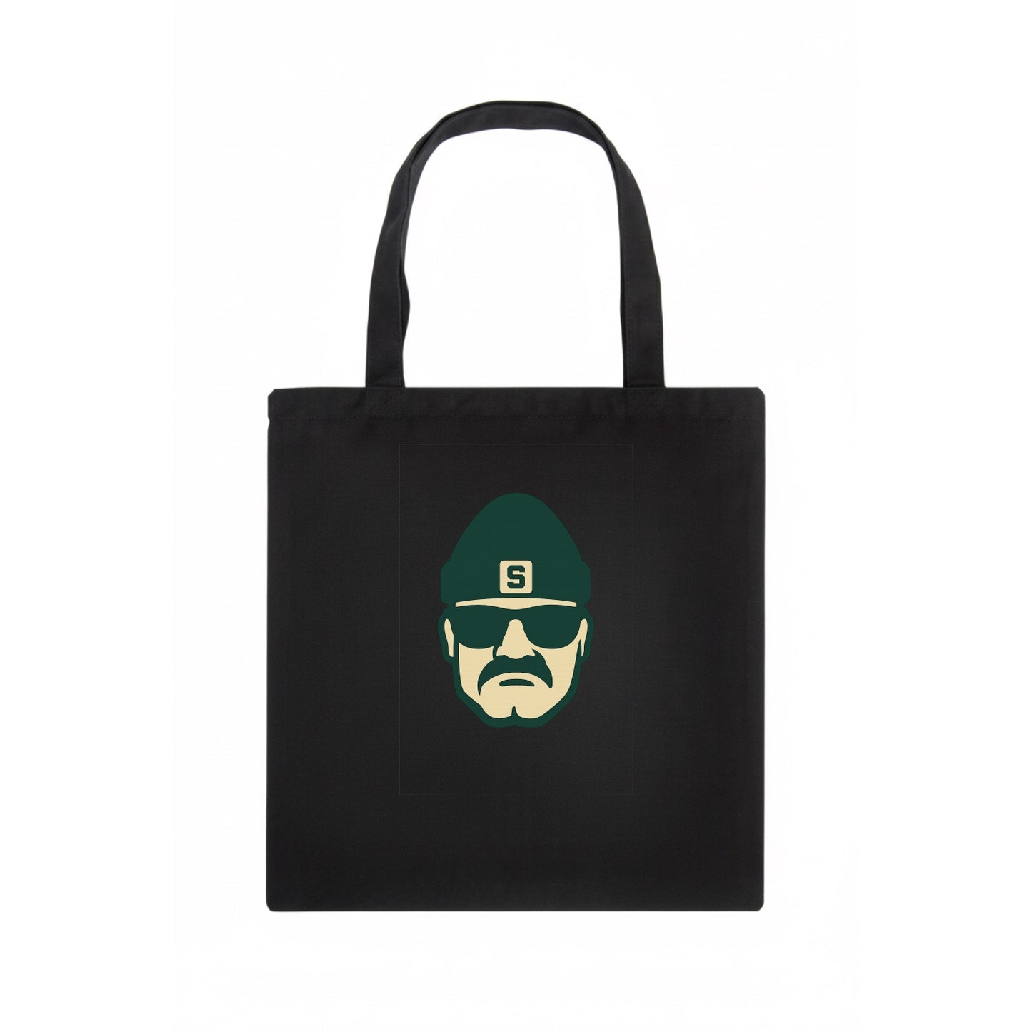 East Lansing Spartan wearing Michigan State beanie with S patch - Tote Bag - dark
