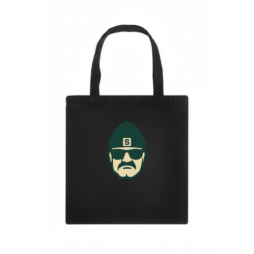 East Lansing Spartan wearing Michigan State beanie with S patch - Tote Bag