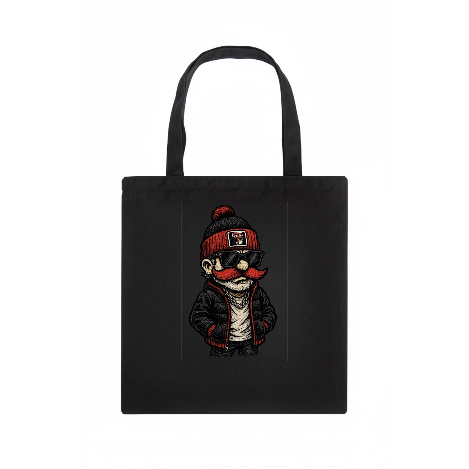 Lubbock Raider wearing Texas Tech beanie with guns up patch - Tote Bag - dark