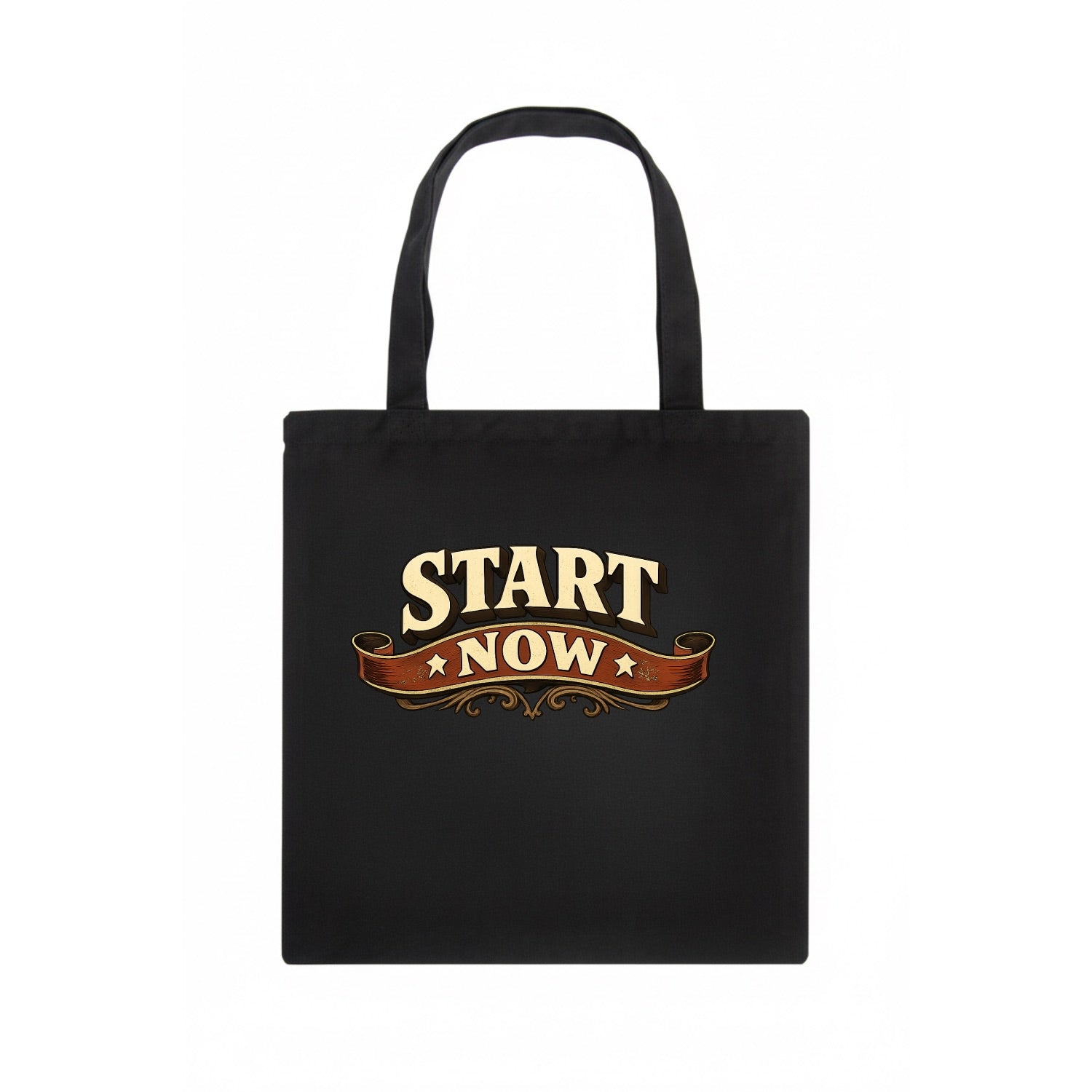 Bold typography design - "START NOW" - begin immediately, no delay - Tote Bag - dark