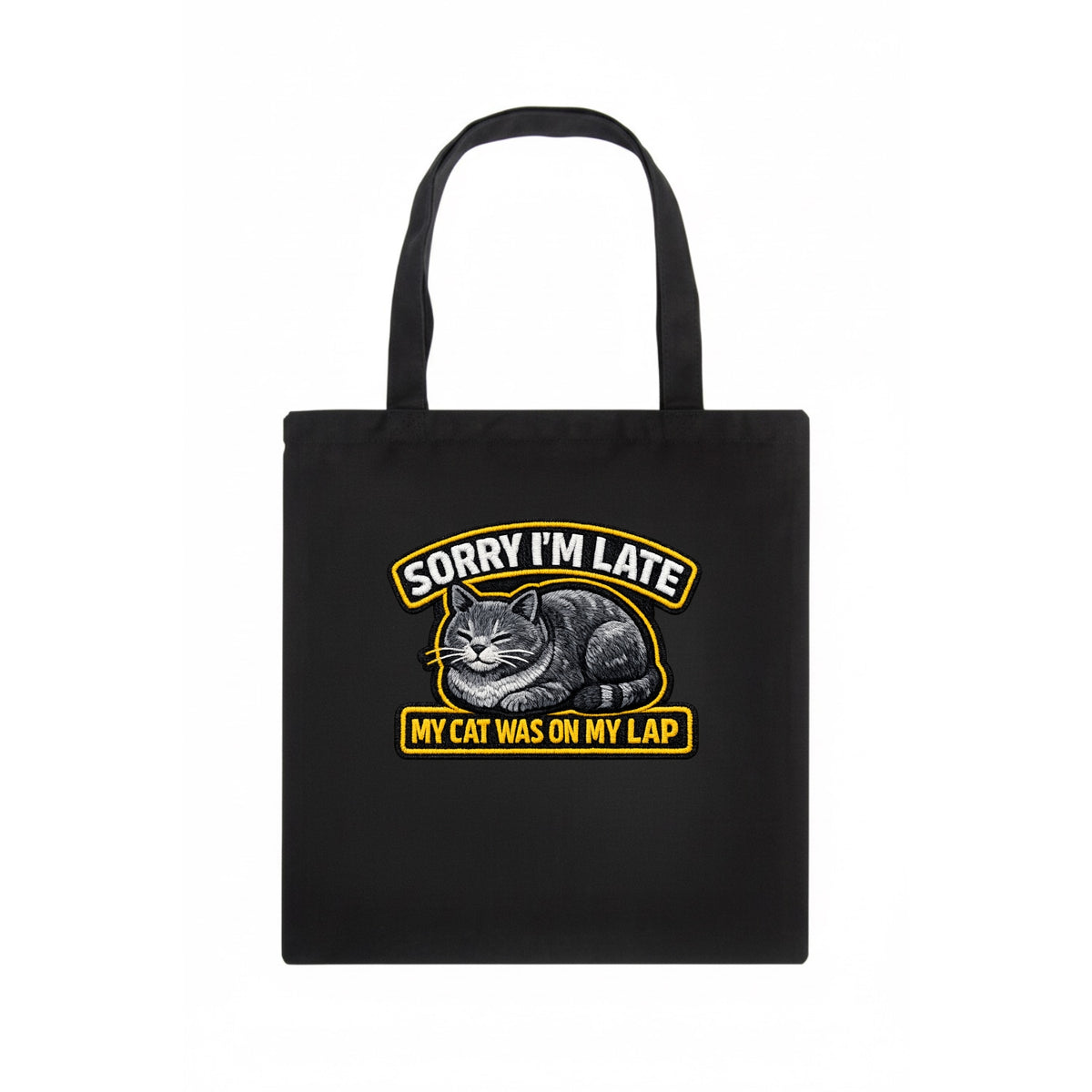 SORRY IM LATE MY CAT WAS ON MY LAP - cat loaf in gray , valid excuse - Tote Bag - dark