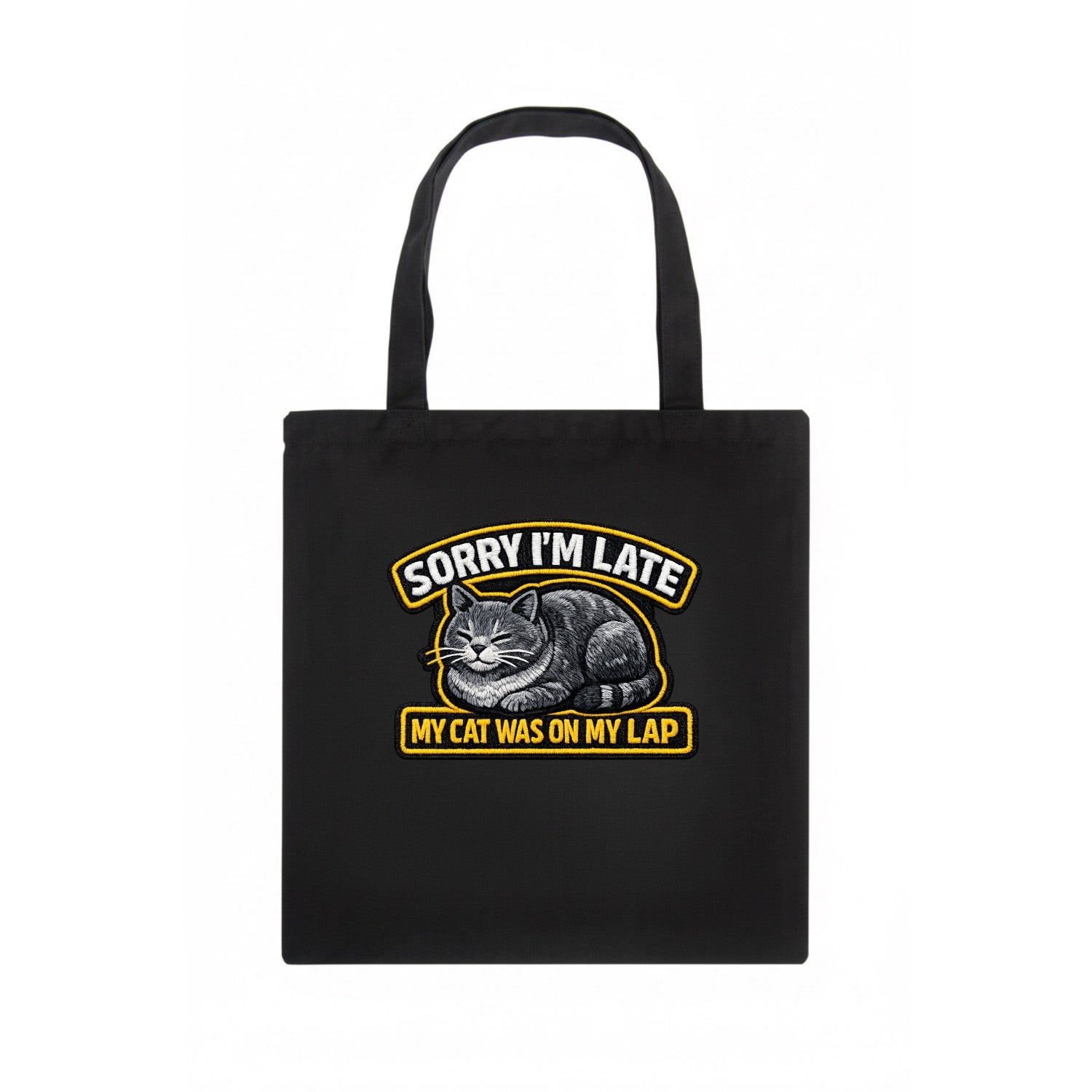 SORRY IM LATE MY CAT WAS ON MY LAP - cat loaf in gray , valid excuse - Tote Bag - dark