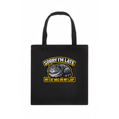 SORRY IM LATE MY CAT WAS ON MY LAP - cat loaf in gray , valid excuse - Tote Bag - dark