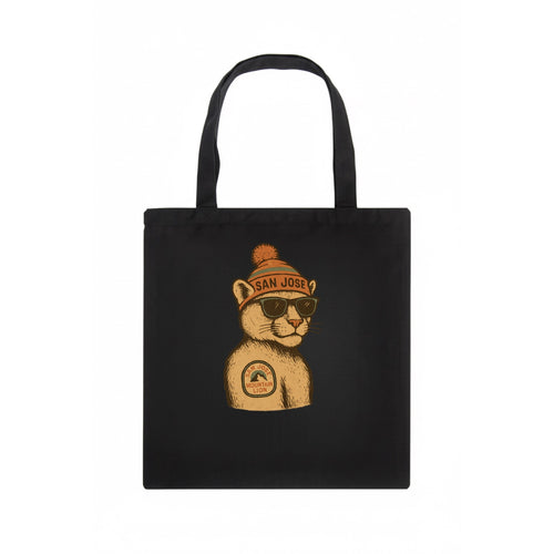 San Jose Mountain Lion wearing San Jose beanie with pom pom and wayfarer sunglasses - Tote Bag