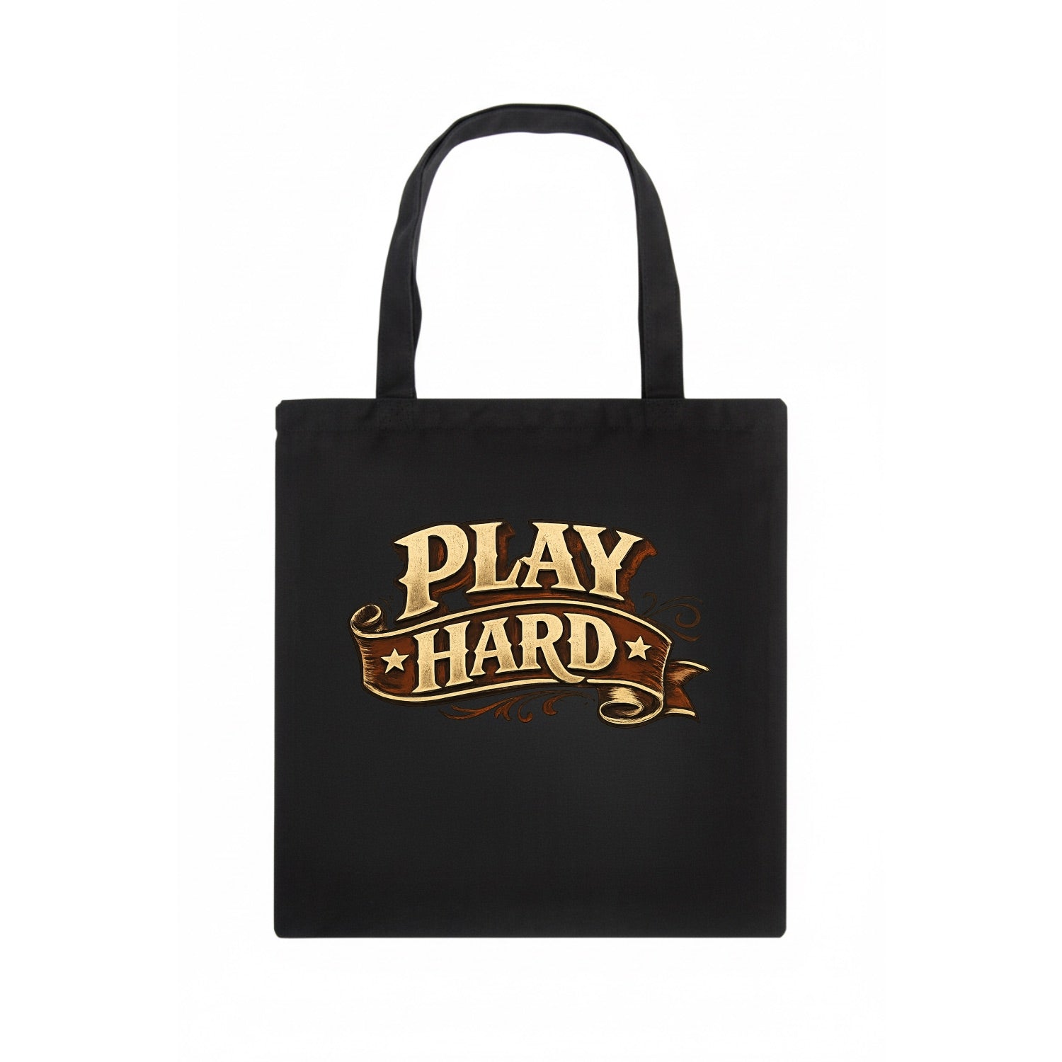 Bold typography design - "PLAY HARD" - giving your all, full effort - Tote Bag - dark