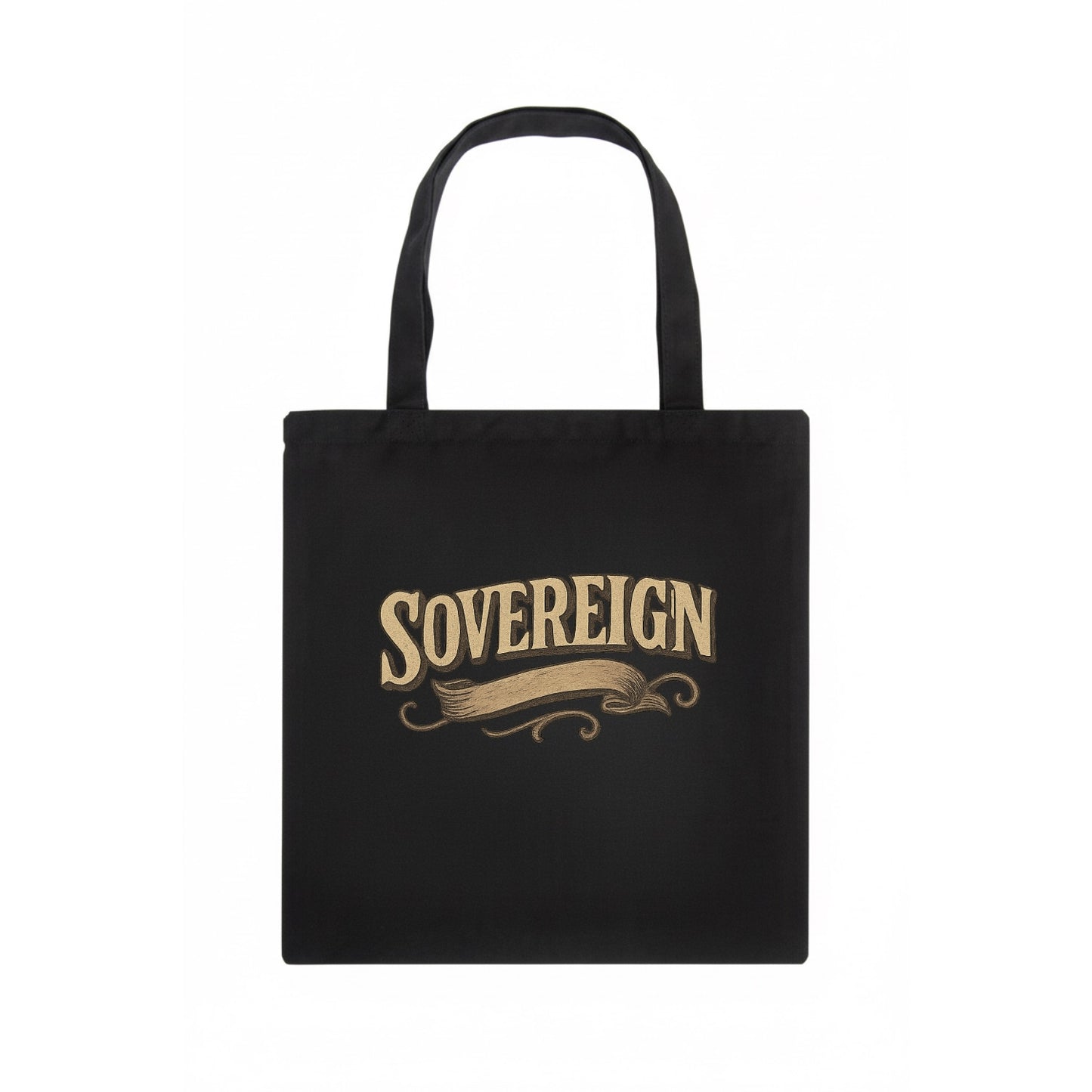 Bold typography design - "SOVEREIGN" - self-ruled, autonomous, in control - Tote Bag - dark