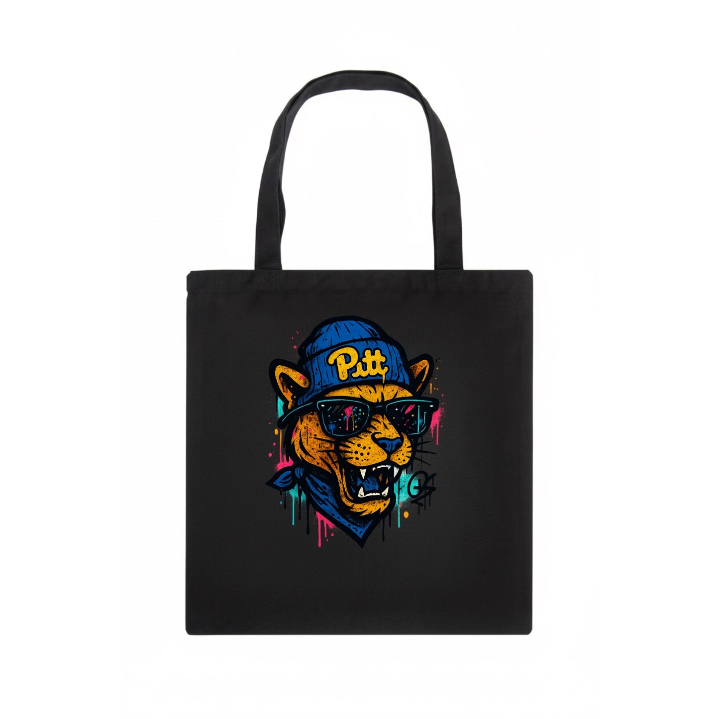 Pittsburgh Panther wearing Pitt beanie with script patch - Tote Bag - dark