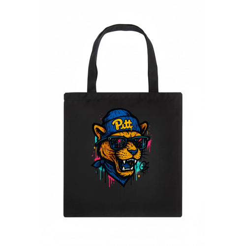 Pittsburgh Panther wearing Pitt beanie with script patch - Tote Bag
