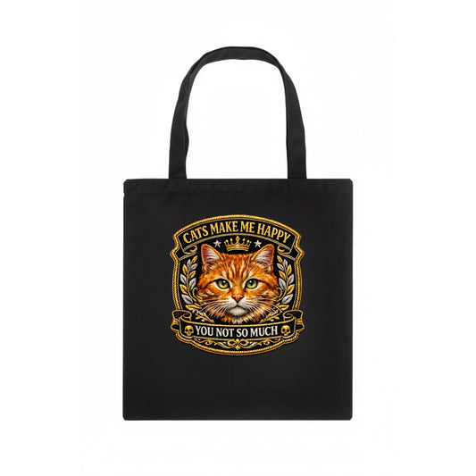 CATS MAKE ME HAPPY YOU NOT SO MUCH - cat face in orange , cat preference - Tote Bag - dark