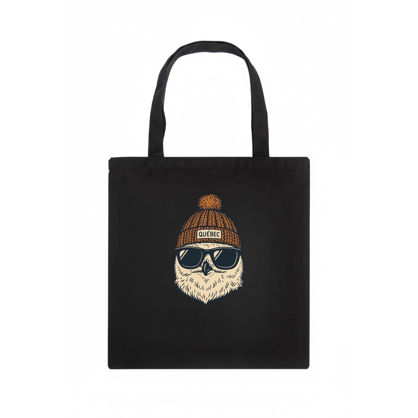 Quebec City Snowy Owl wearing Quebec beanie with pom pom and wayfarer sunglasses - Tote Bag - dark