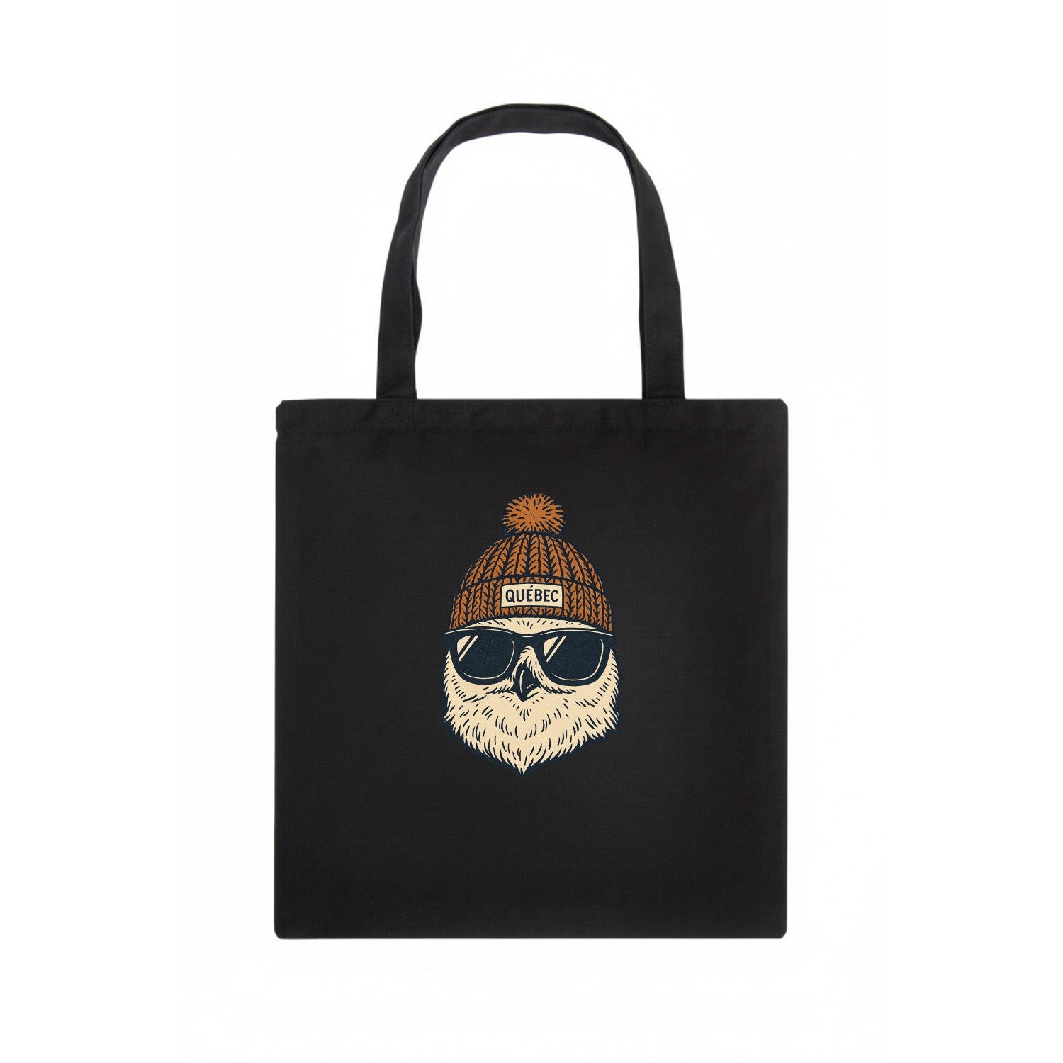 Quebec City Snowy Owl wearing Quebec beanie with pom pom and wayfarer sunglasses - Tote Bag - dark