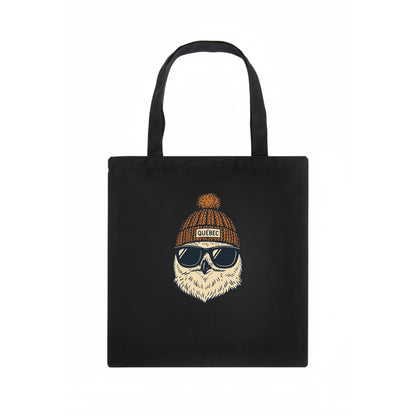 Quebec City Snowy Owl wearing Quebec beanie with pom pom and wayfarer sunglasses - Tote Bag - dark