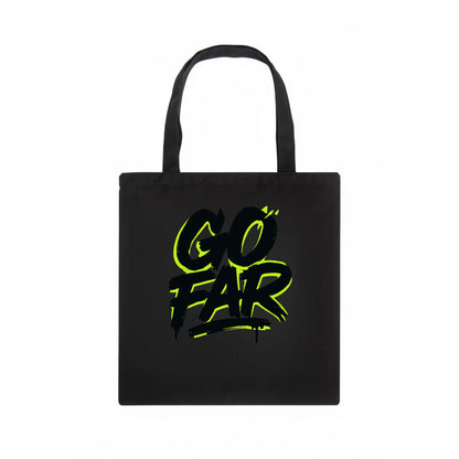 Bold typography design - "GO FAR" - distance goals, pushing limits - Tote Bag - dark