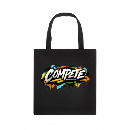 Bold typography design - "COMPETE" - competitive spirit, love the game - Tote Bag - dark