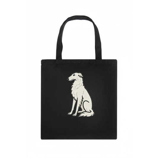 Borzoi - White embroidered sitting pose - Tote Bag - dark