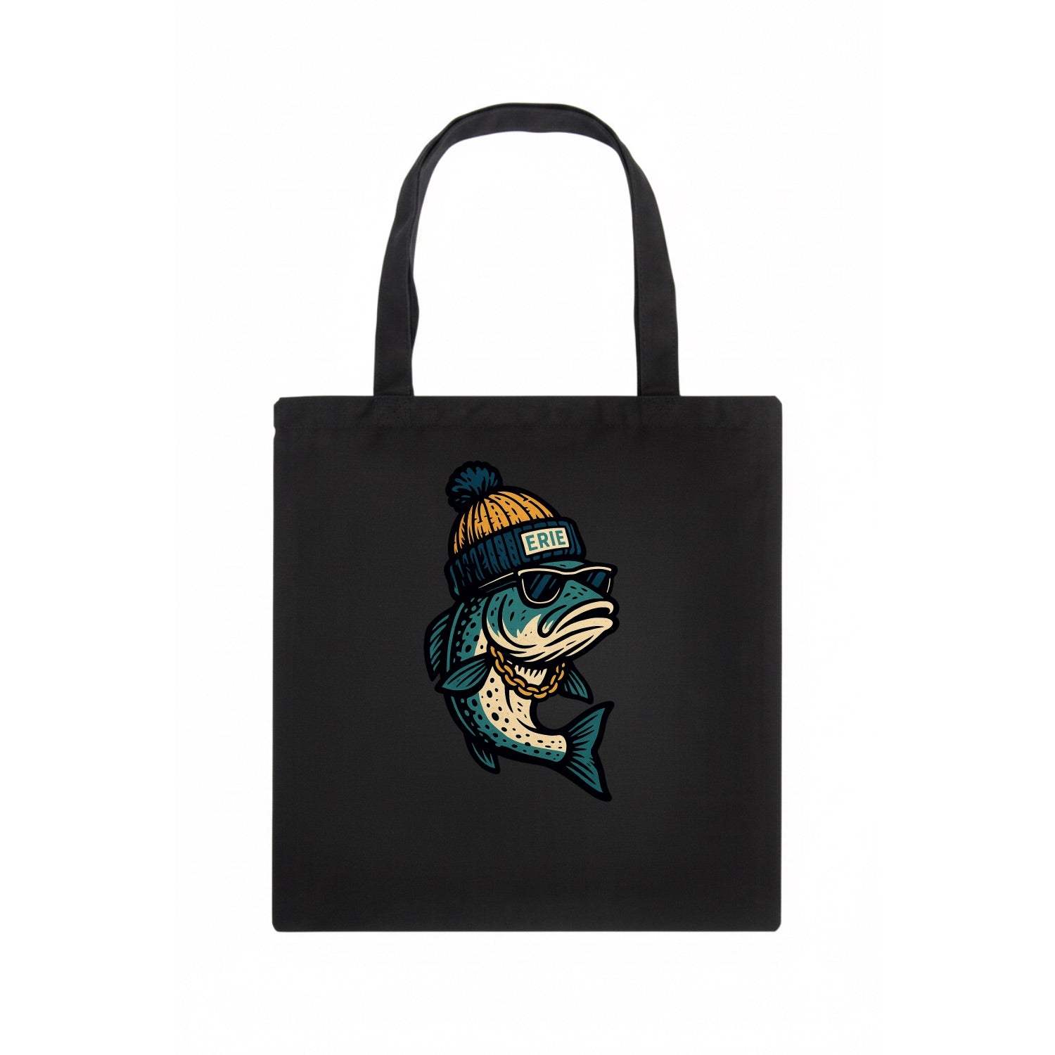Erie Lake Trout wearing Erie beanie with - Tote Bag - dark