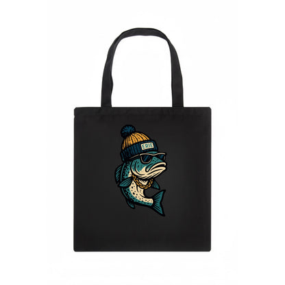 Erie Lake Trout wearing Erie beanie with - Tote Bag - dark