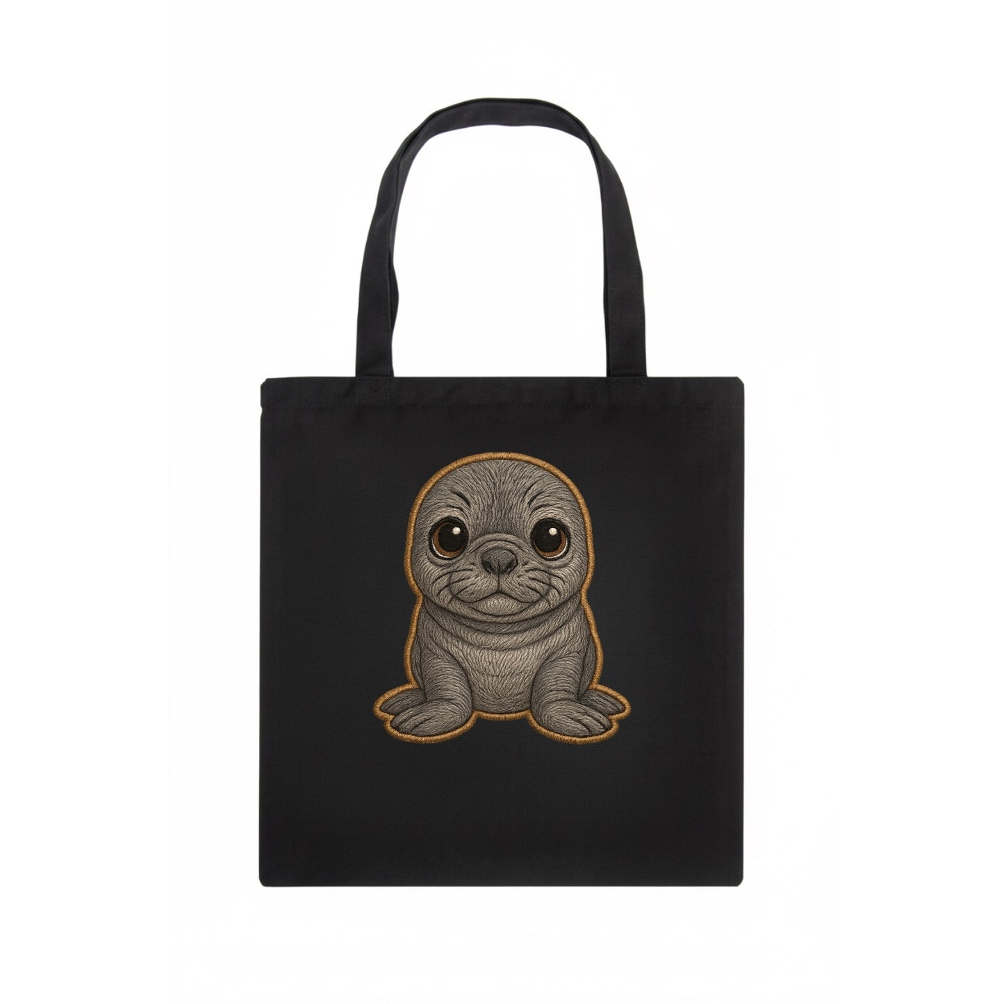 Baby Elephant Seal - gray wrinkly, tiny trunk nose, big dark eyes, front-facing, funny - Tote Bag - dark