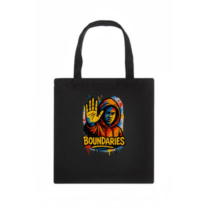 Person holding up hand in "stop" gesture - setting boundaries concept, self-protection - Tote Bag - dark