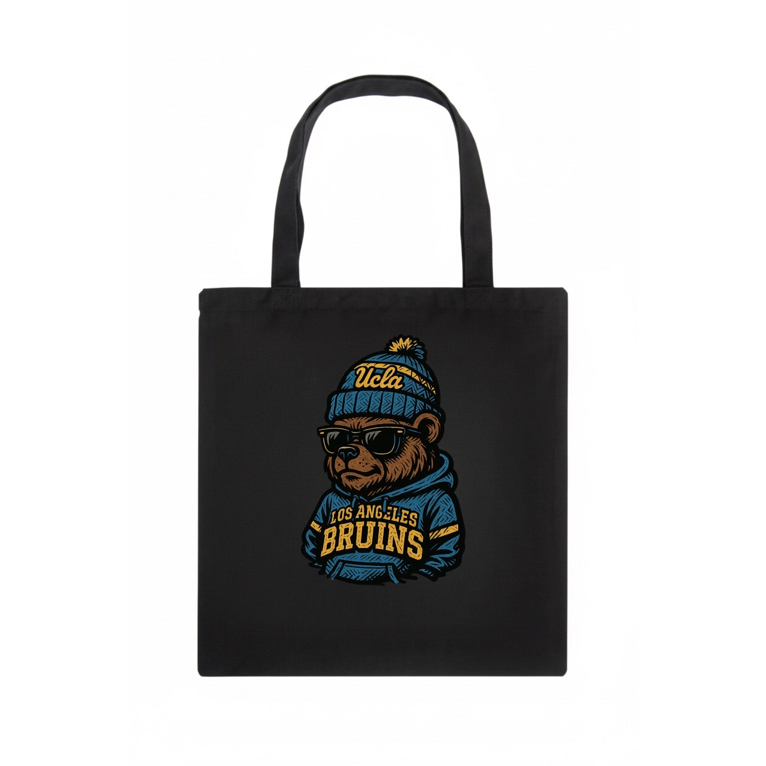 Los Angeles Bruin wearing UCLA beanie with script patch - Tote Bag - dark
