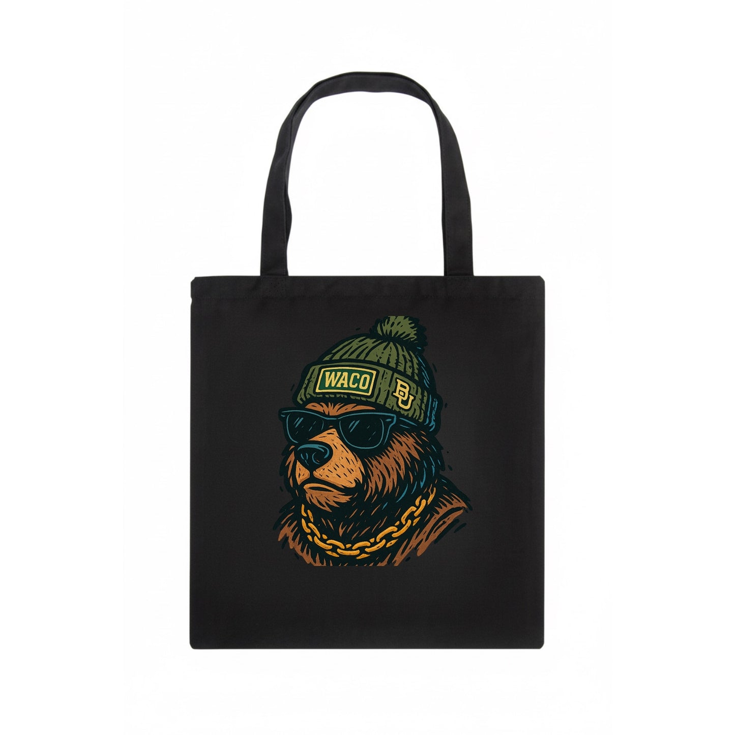 Waco Bear wearing Baylor beanie with BU patch - Tote Bag - dark