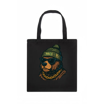 Waco Bear wearing Baylor beanie with BU patch - Tote Bag - dark