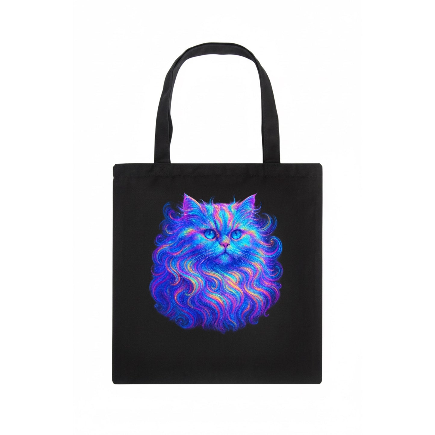 Luxurious Persian cat with flowing fur that refracts into rainbow prisms, soft pastel - Tote Bag - dark