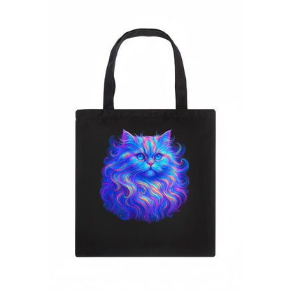 Luxurious Persian cat with flowing fur that refracts into rainbow prisms, soft pastel - Tote Bag - dark