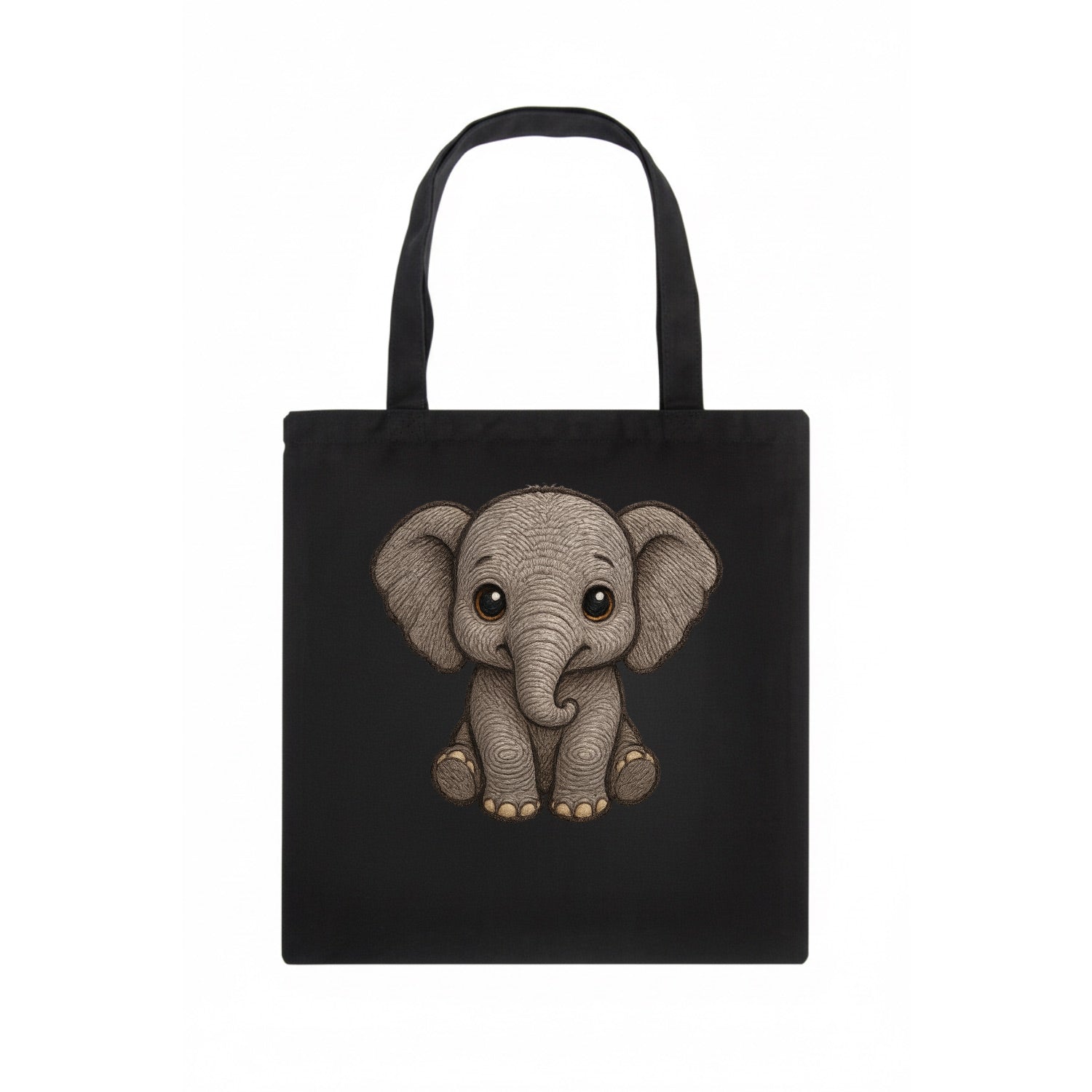 Baby Elephant - gray wrinkly, tiny trunk, large floppy ears, kind dark eyes, - Tote Bag - dark