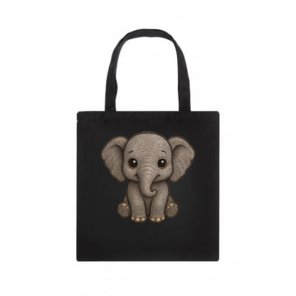 Baby Elephant - gray wrinkly, tiny trunk, large floppy ears, kind dark eyes, - Tote Bag - dark
