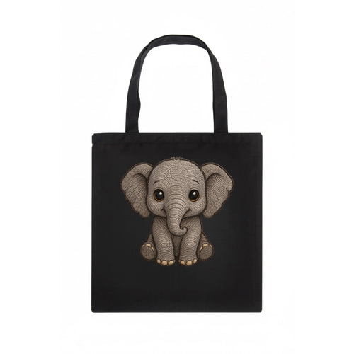 Baby Elephant - gray wrinkly, tiny trunk, large floppy ears, kind dark eyes, - Tote Bag