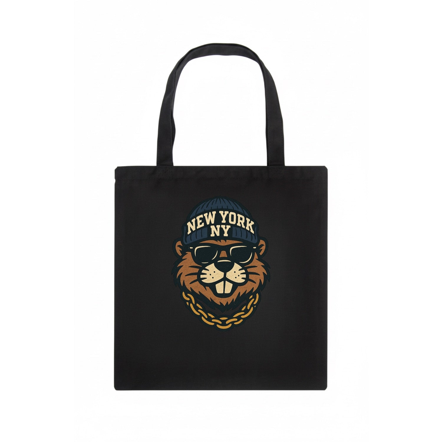 {"animal":"beaver","locationText":"NEW YORK","initials":"NY","beanieColor":"navy","catego - Tote Bag - dark