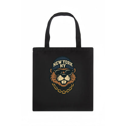 {"animal":"beaver","locationText":"NEW YORK","initials":"NY","beanieColor":"navy","catego - Tote Bag - dark