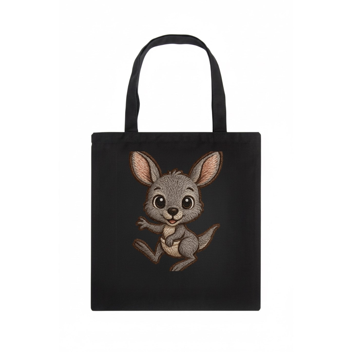 Baby Kangaroo Joey - gray fur, large ears, in pouch peek, bright eyes, front-facing, - Tote Bag - dark