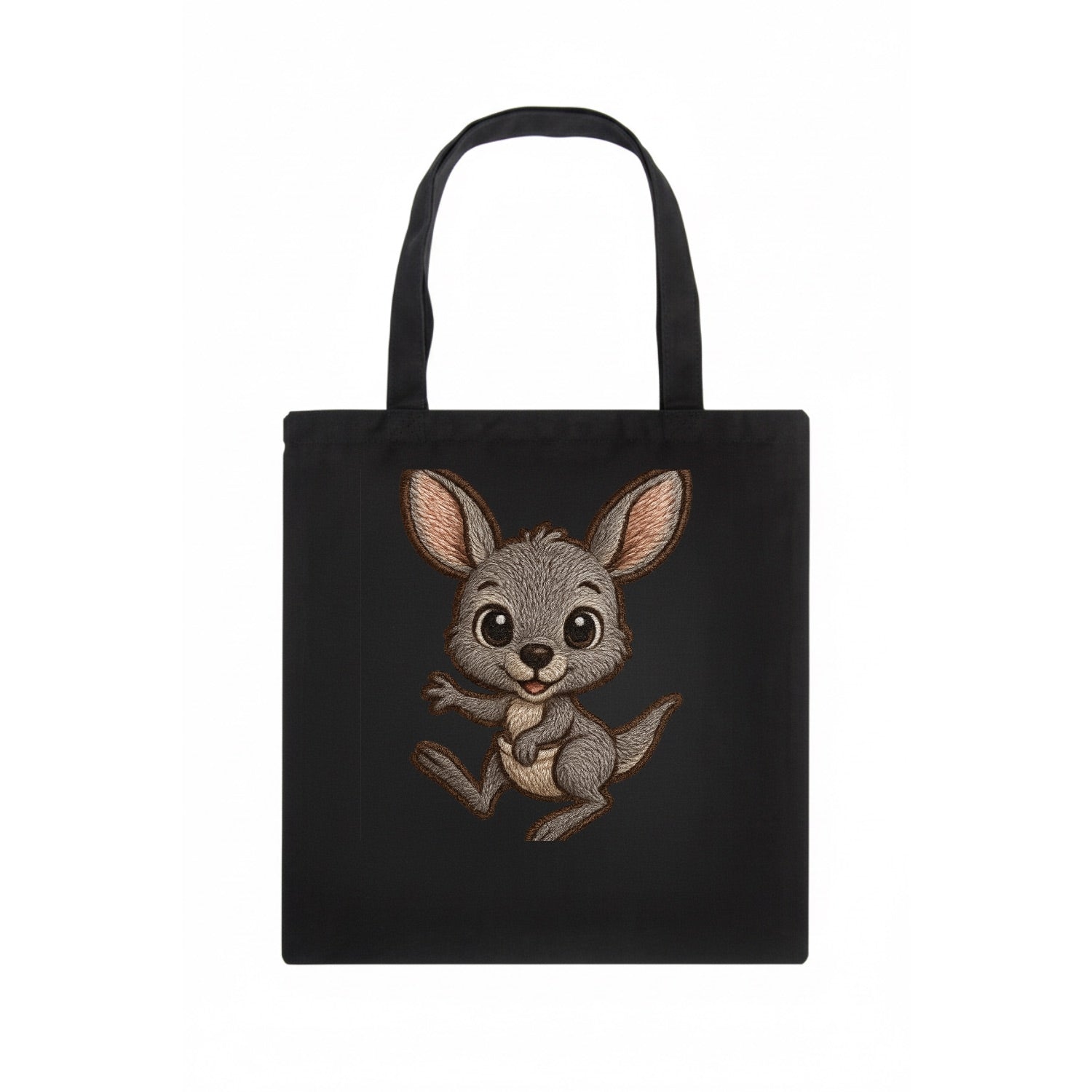 Baby Kangaroo Joey - gray fur, large ears, in pouch peek, bright eyes, front-facing, - Tote Bag - dark