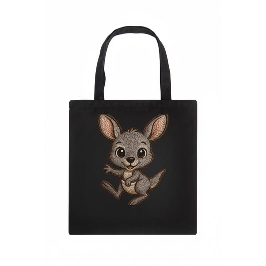 Baby Kangaroo Joey - gray fur, large ears, in pouch peek, bright eyes, front-facing, - Tote Bag - dark