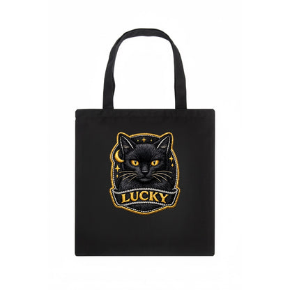 BLACK CAT LUCKY - sleek black cat with gold eyes in black , mysterious feline - Tote Bag - dark