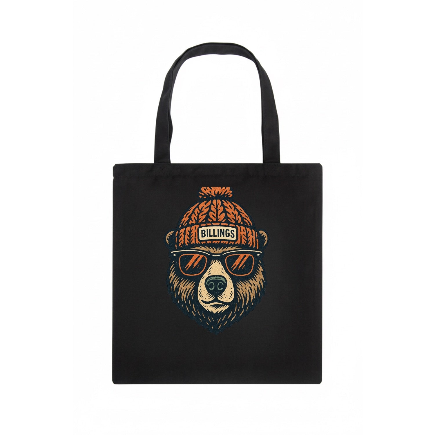 Montana Grizzly Bear wearing Billings beanie with pom pom and wayfarer sunglasses - Tote Bag - dark