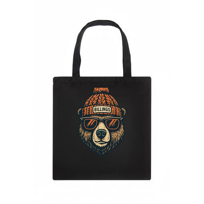 Montana Grizzly Bear wearing Billings beanie with pom pom and wayfarer sunglasses - Tote Bag - dark
