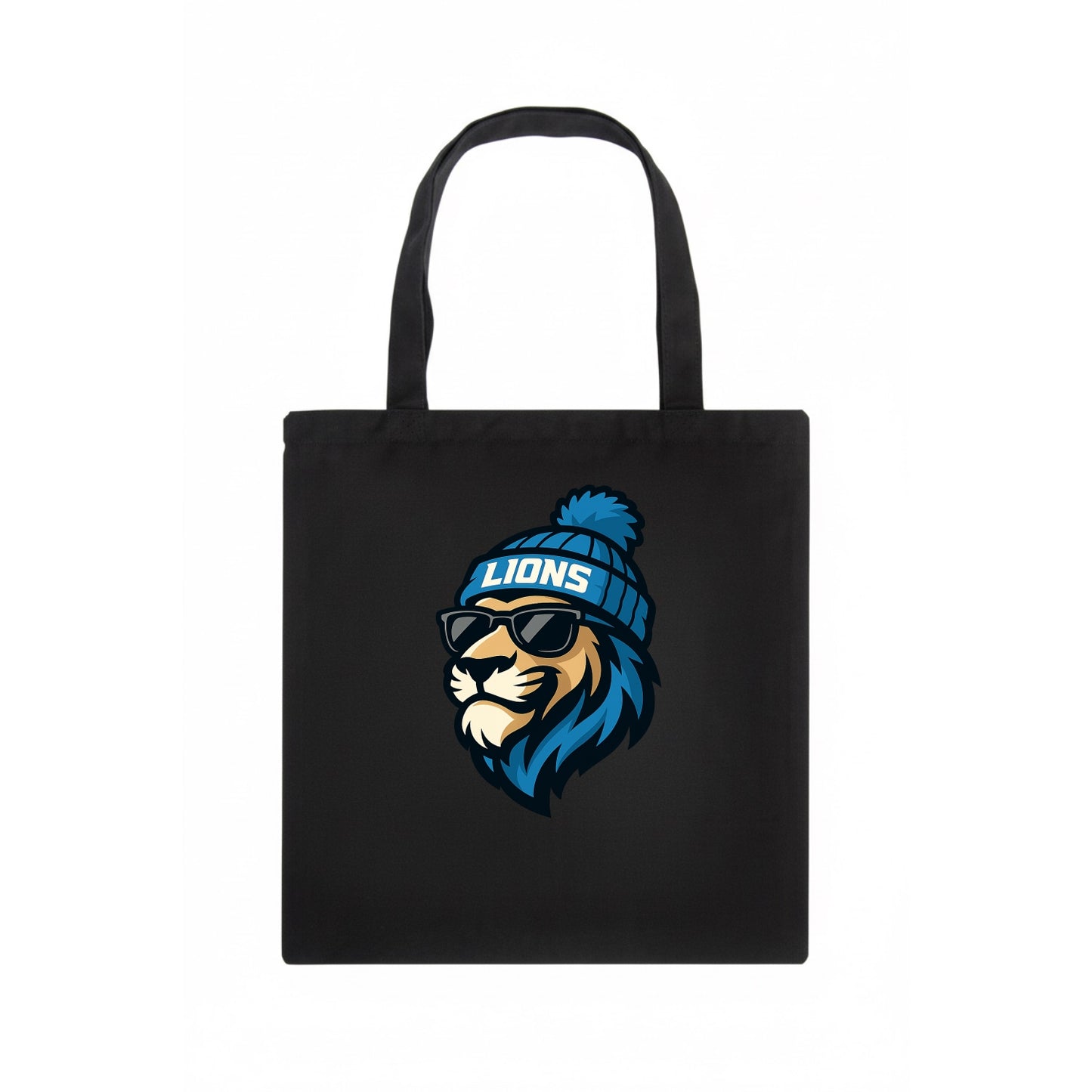 Detroit Lion wearing Lions Honolulu blue and silver beanie with pom pom and wayfarer - Tote Bag - dark