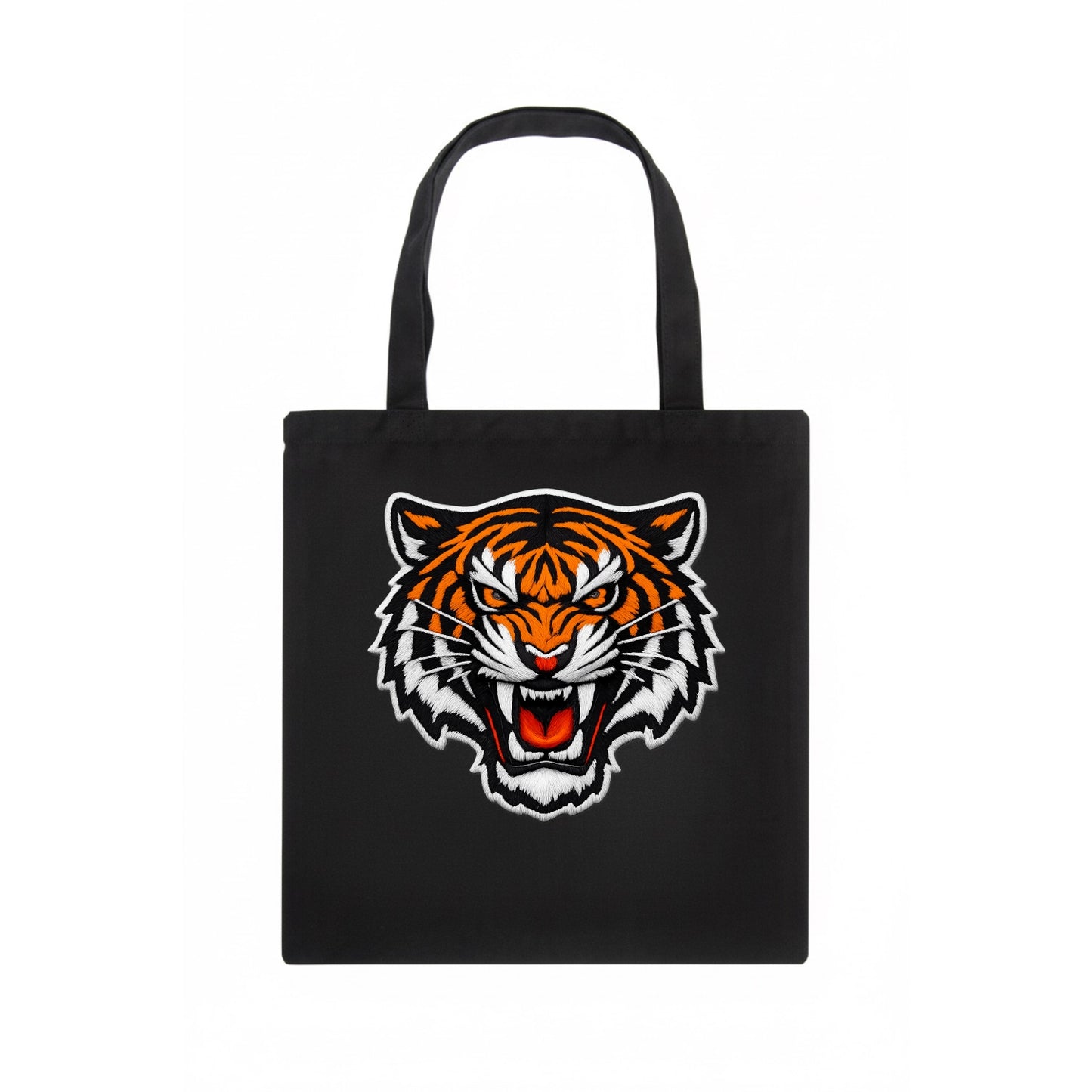 TIGER STRIPES FACE - fierce tiger face in orange, black and white , predator power - Tote Bag - dark