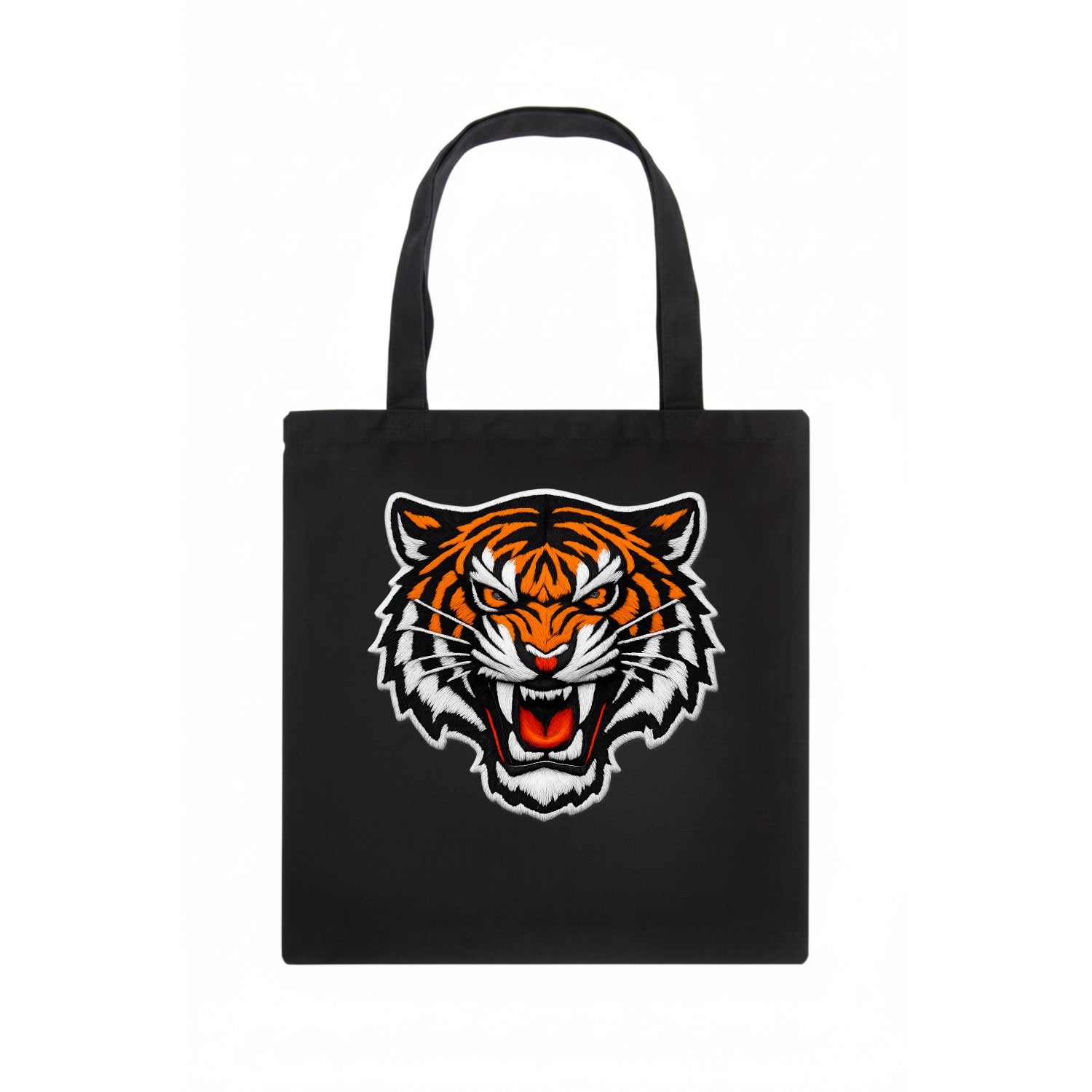 TIGER STRIPES FACE - fierce tiger face in orange, black and white , predator power - Tote Bag - dark