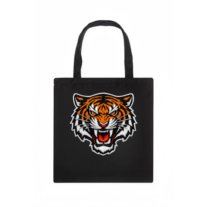 TIGER STRIPES FACE - fierce tiger face in orange, black and white , predator power - Tote Bag - dark