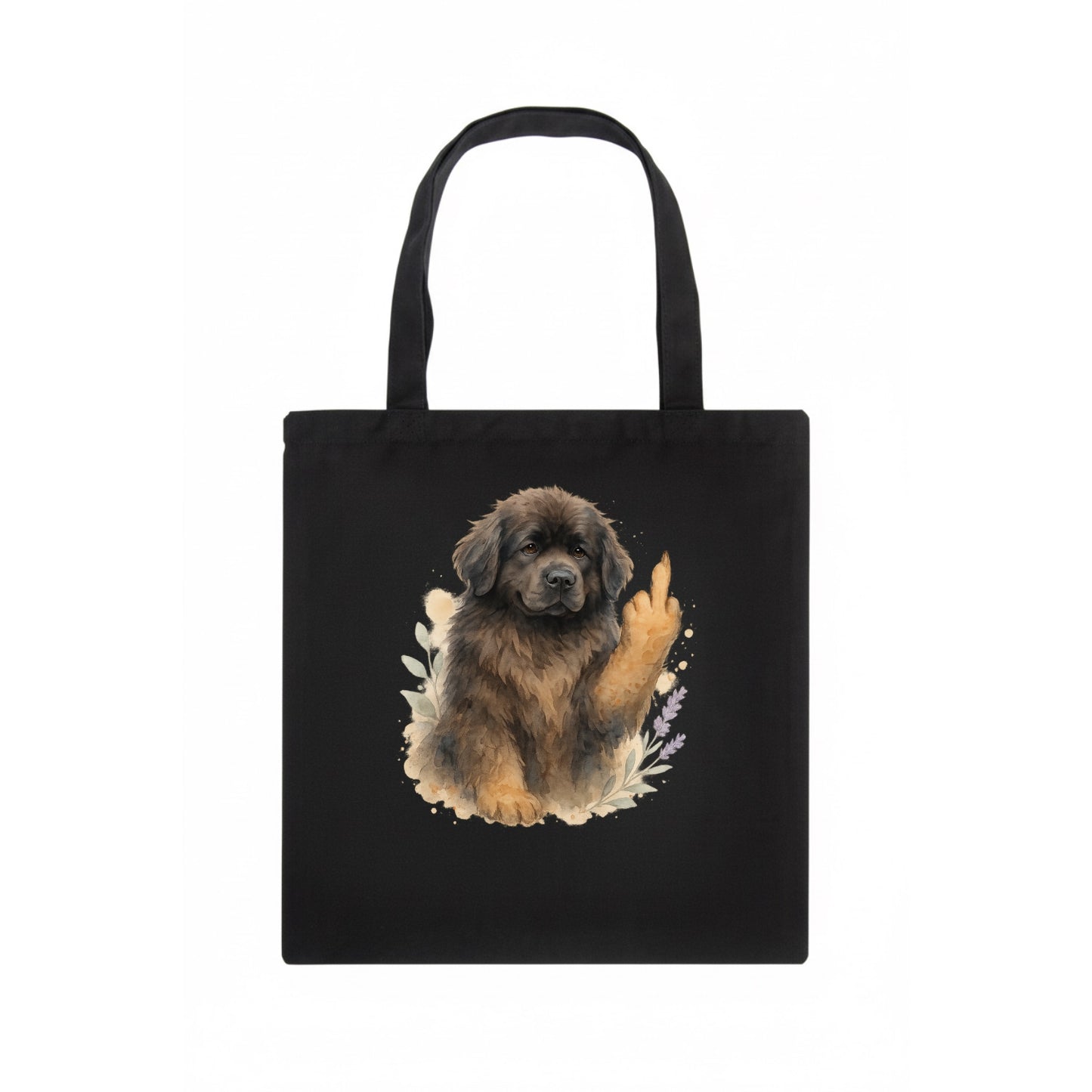 Newfoundland fluffy bear-like with webbed paws, massive gentle paw up - Tote Bag - dark