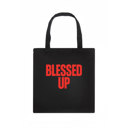 Bold typography design - "BLESSED UP" - recognizing fortune - Tote Bag - dark