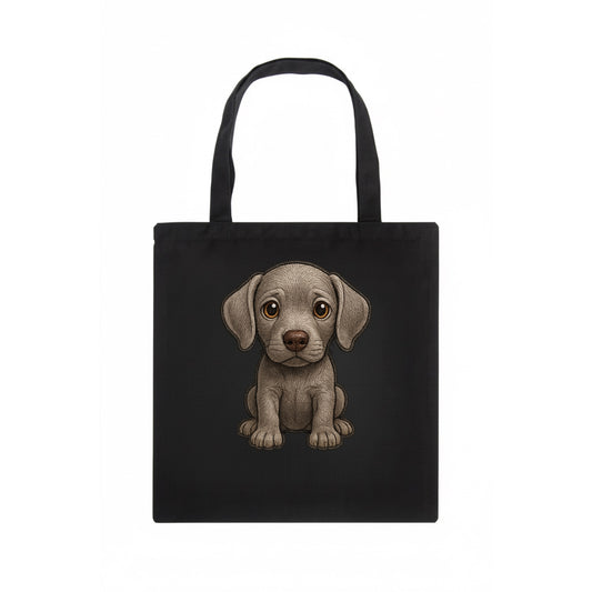 Baby Weimaraner Puppy - silver-gray coat, amber eyes, sleek body, front-facing, ghost - Tote Bag - dark