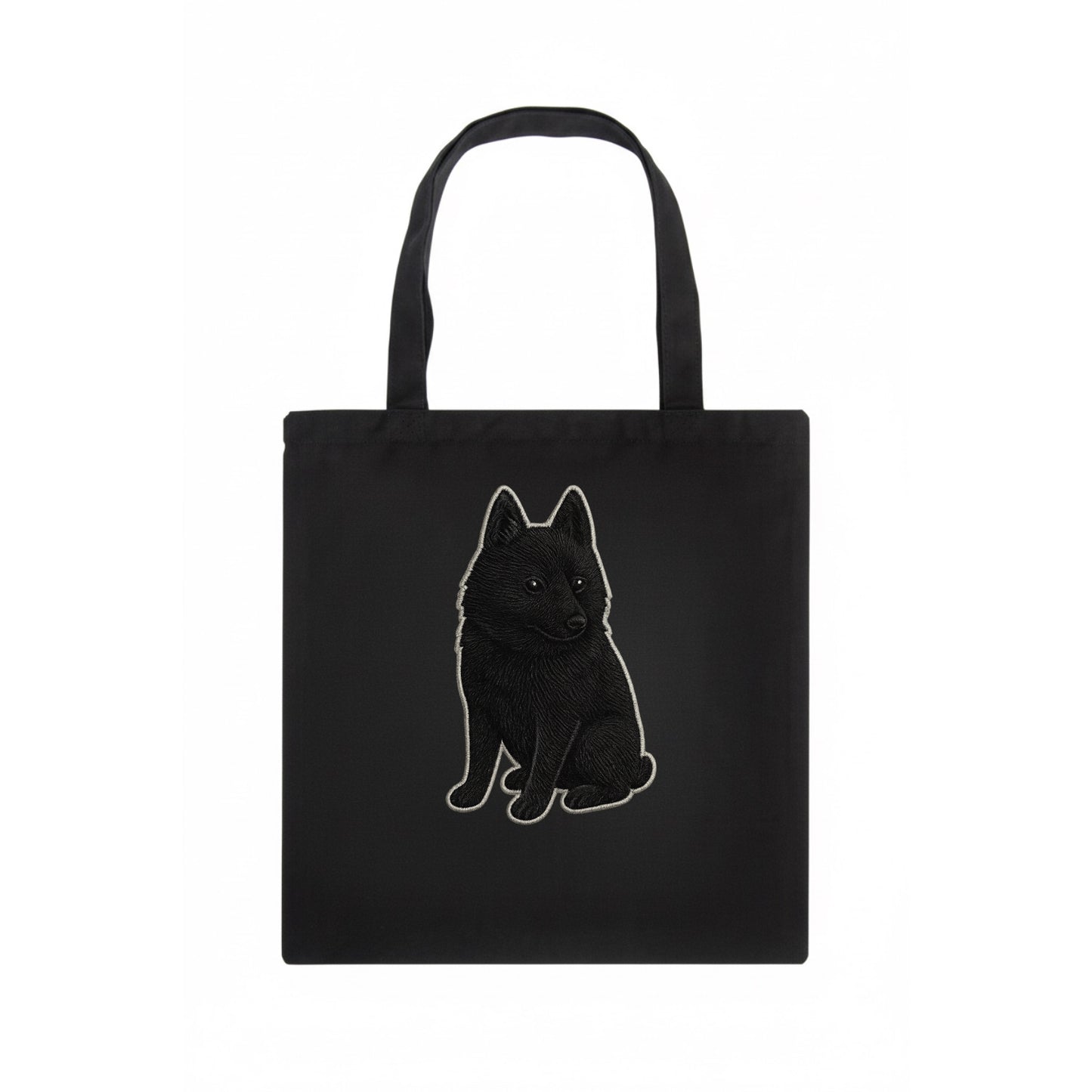 Schipperke - Solid black small embroidered sitting pose - Tote Bag - dark
