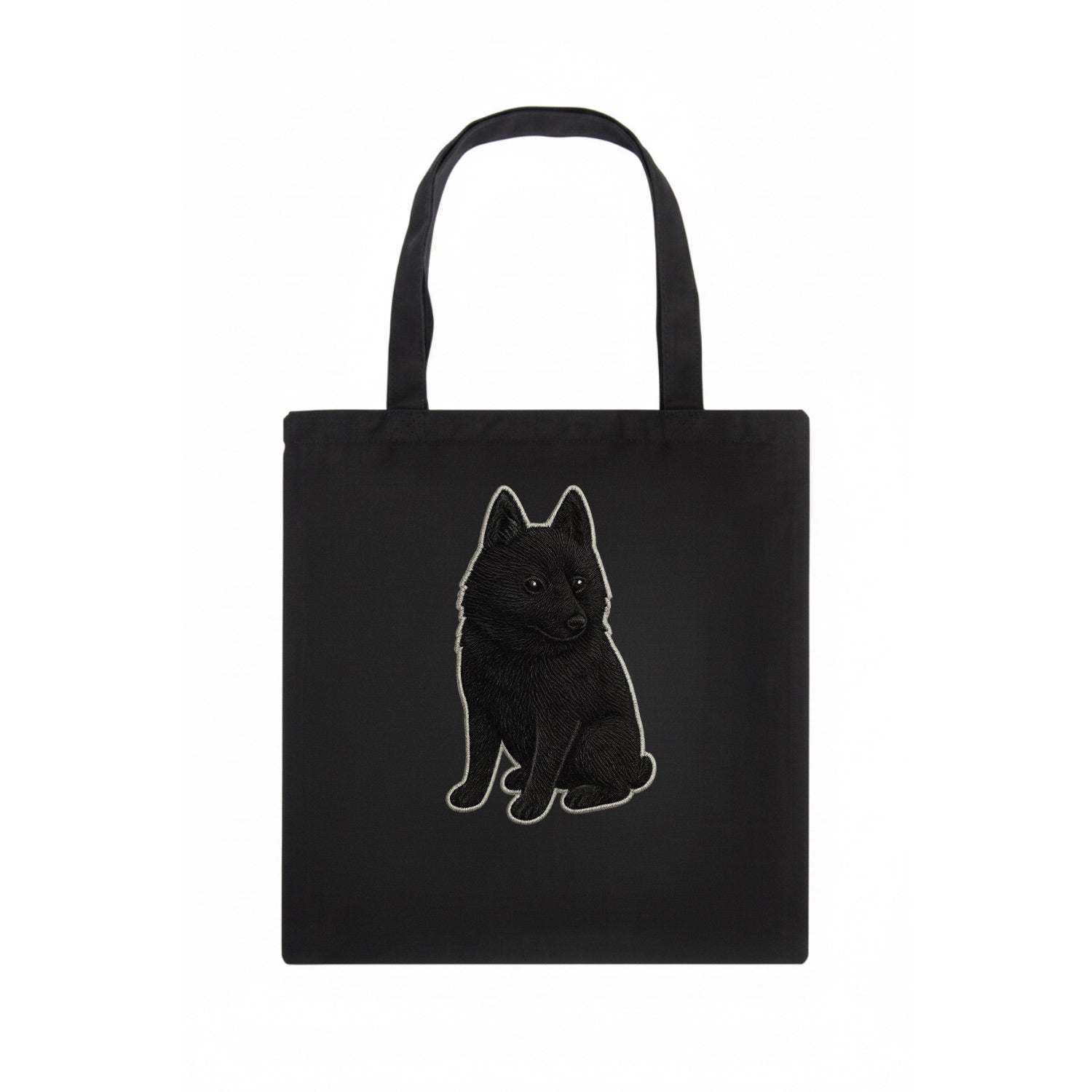 Schipperke - Solid black small embroidered sitting pose - Tote Bag - dark