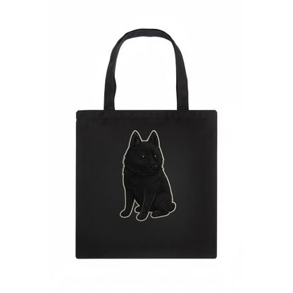 Schipperke - Solid black small embroidered sitting pose - Tote Bag - dark