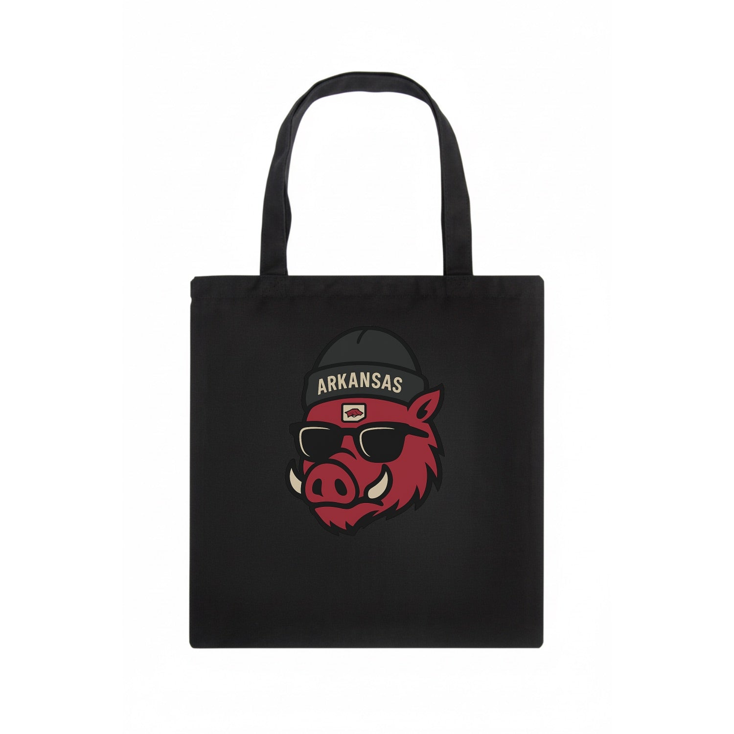 Fayetteville Razorback wearing Arkansas beanie with hog patch - Tote Bag - dark